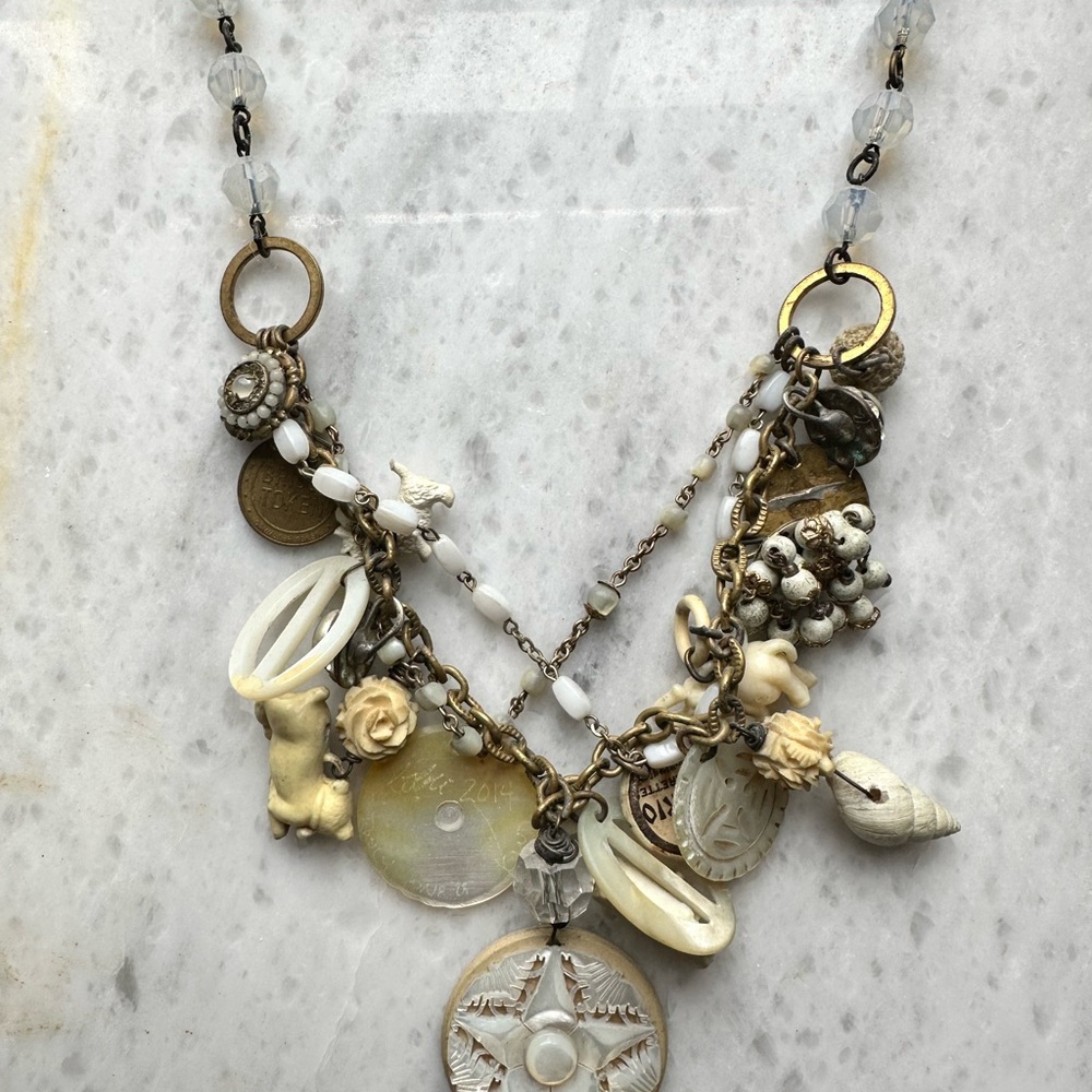 Eclectic Charm Necklace in Cream and Gold
